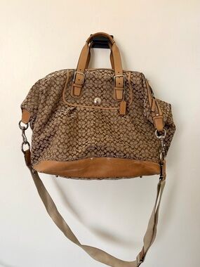 Coach Brown Signature Canvas & Tan Leather Shoulder Satchel
